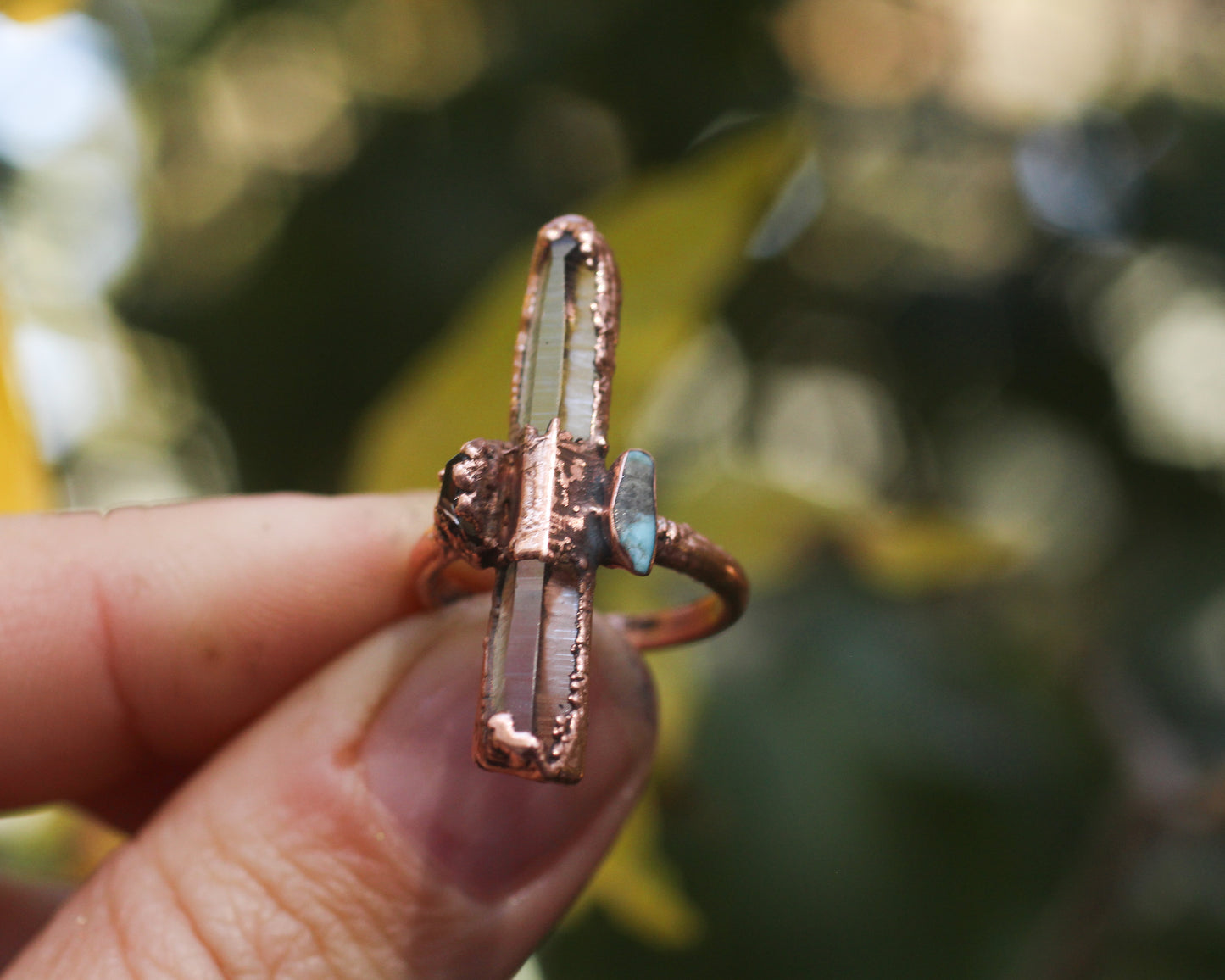 Quartz Garnet and Turquoise ring - Size 6