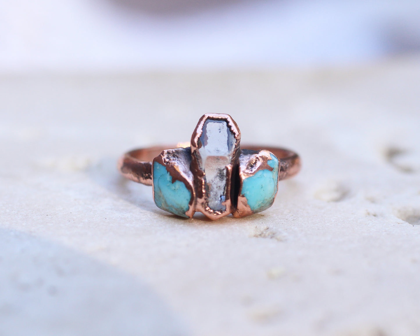 Quartz and Turquoise ring - size 7