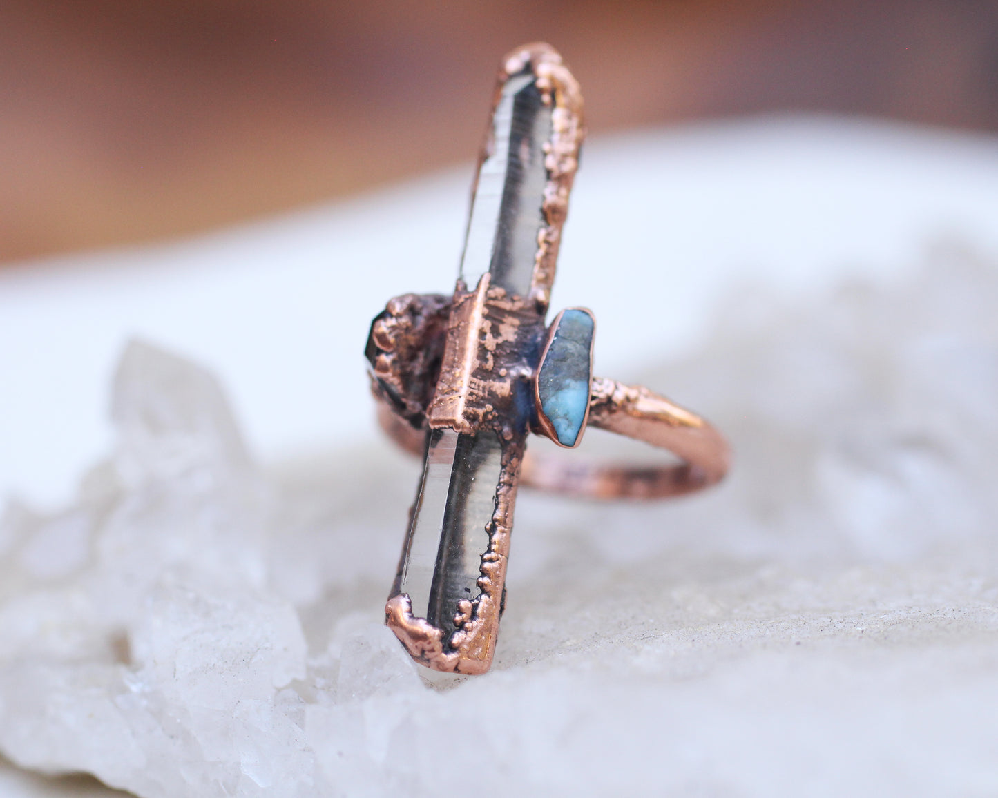 Quartz Garnet and Turquoise ring - Size 6