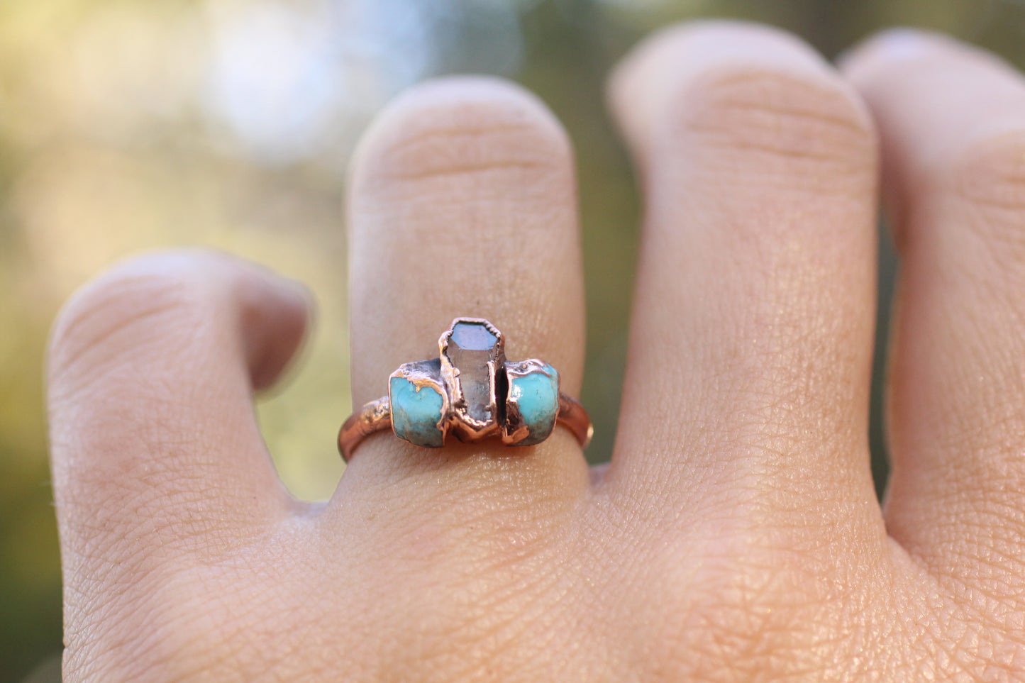 Quartz and Turquoise ring - size 7