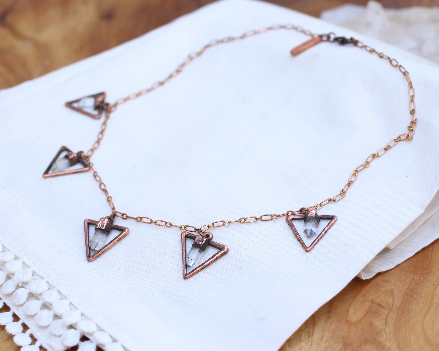 Quartz triangle charm necklace