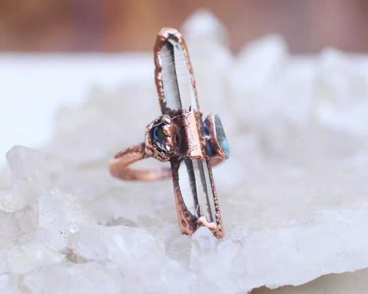 Quartz Garnet and Turquoise ring - Size 6
