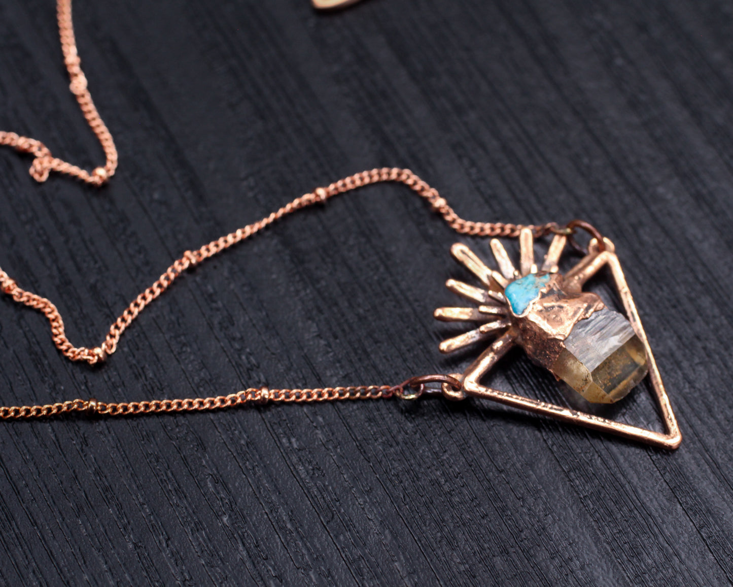 Smoky Quartz and Turquoise triangle necklace