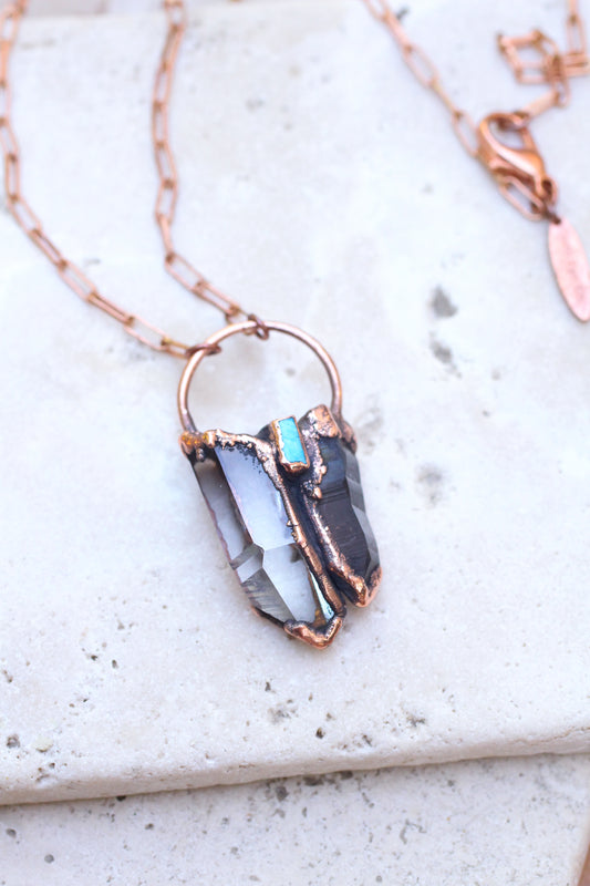 Quartz, Smoky Quartz and Turquoise Necklace