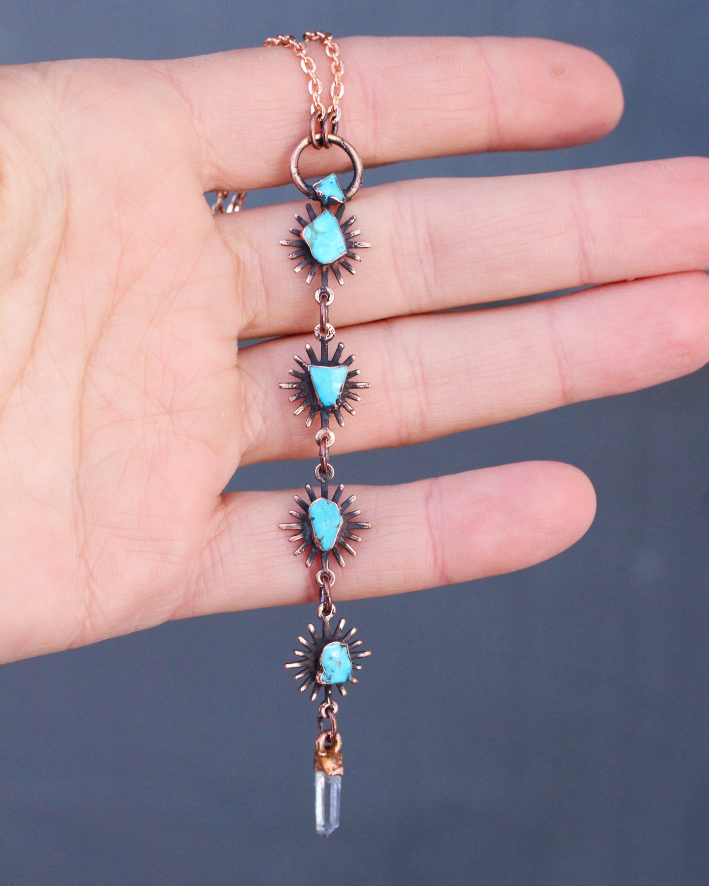 Turquoise and Quartz tiered Starburst necklace