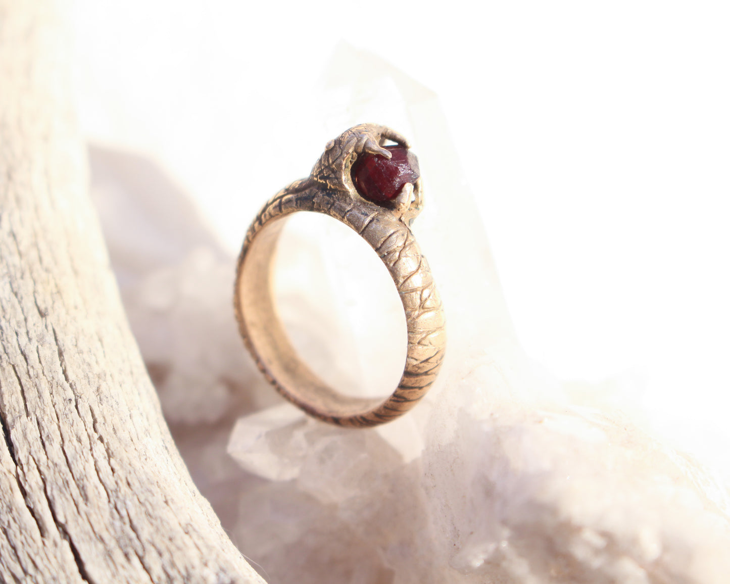 Garnet Karma Snake ring - Bronze Size 7