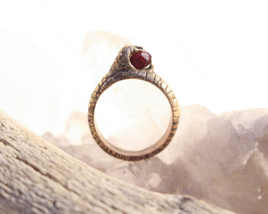Garnet Karma Snake ring - Bronze Size 7