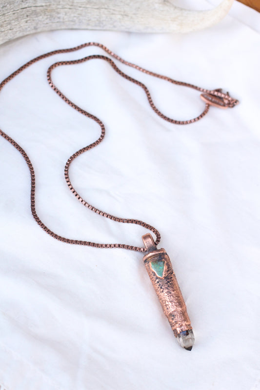 Smoky Quartz and Turquoise bullet necklace