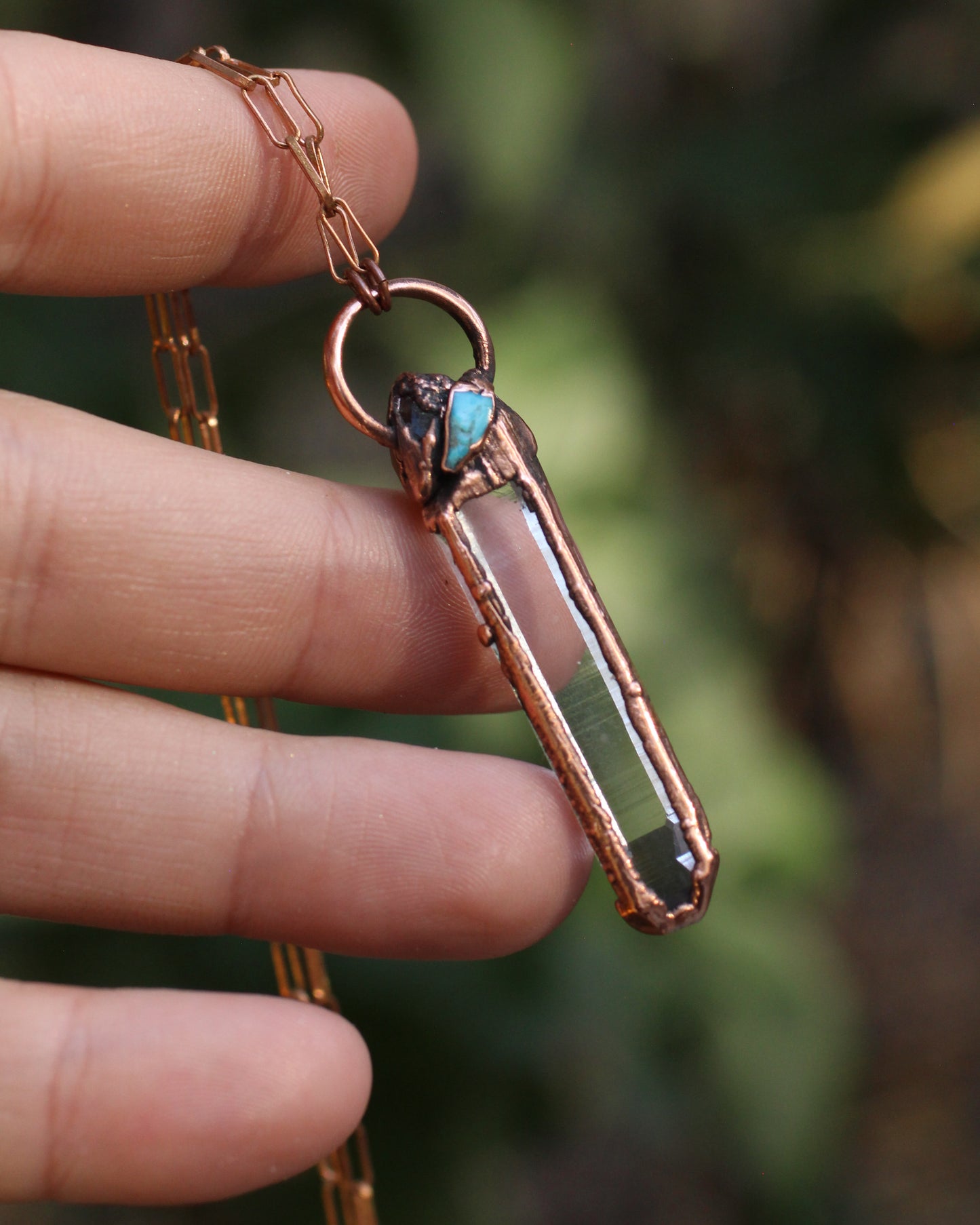 Quartz and hidden Turquoise detail necklace