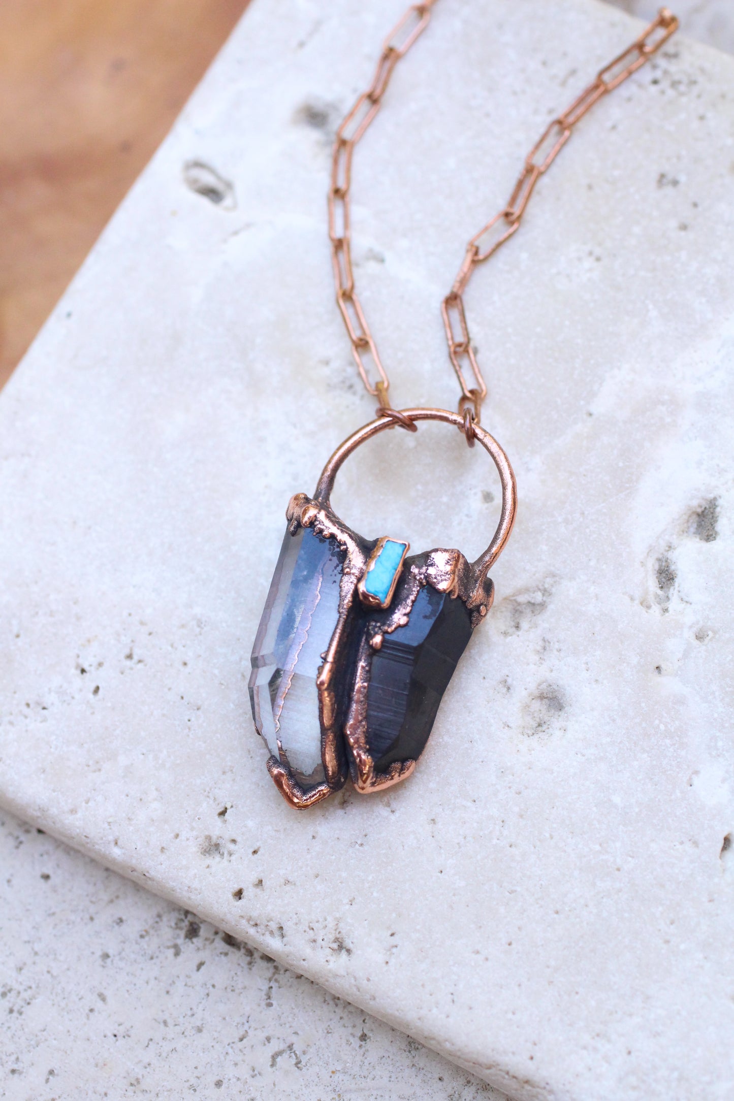 Quartz, Smoky Quartz and Turquoise Necklace