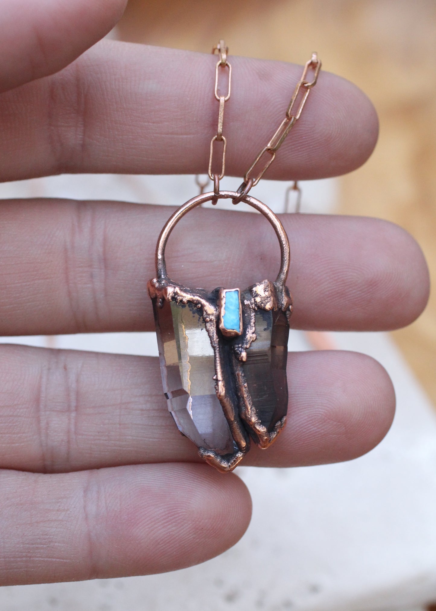 Quartz, Smoky Quartz and Turquoise Necklace