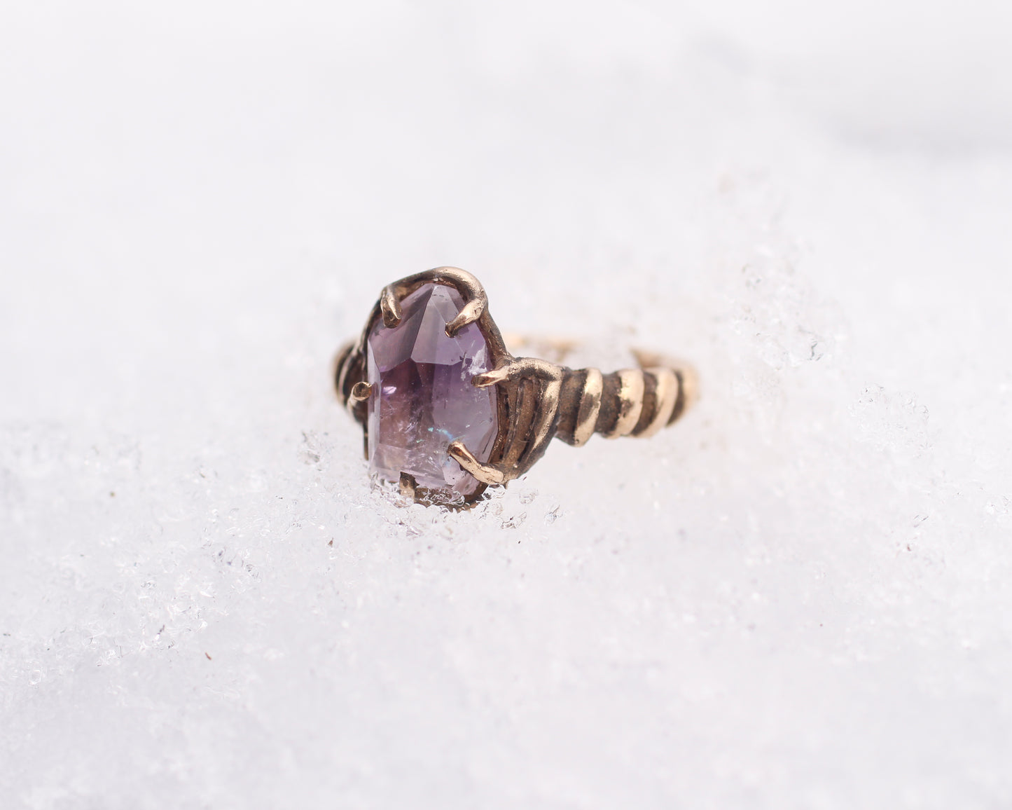 Hand faceted Smoky Amethyst ring
