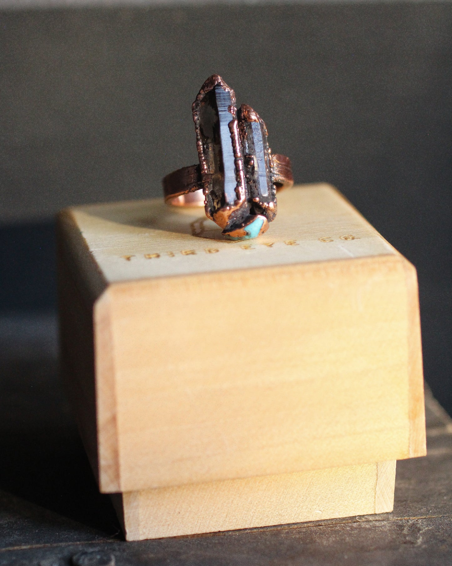 Quartz, Smoky Quartz and Turquoise ring - size 6.75