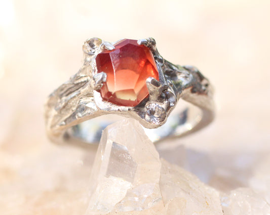 Sunstone and faceted Topaz ring - Size 6.5