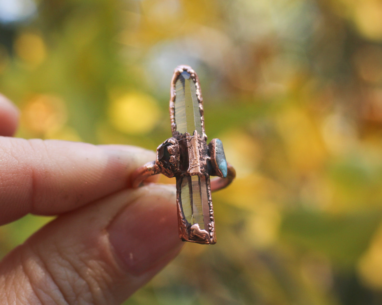 Quartz Garnet and Turquoise ring - Size 6