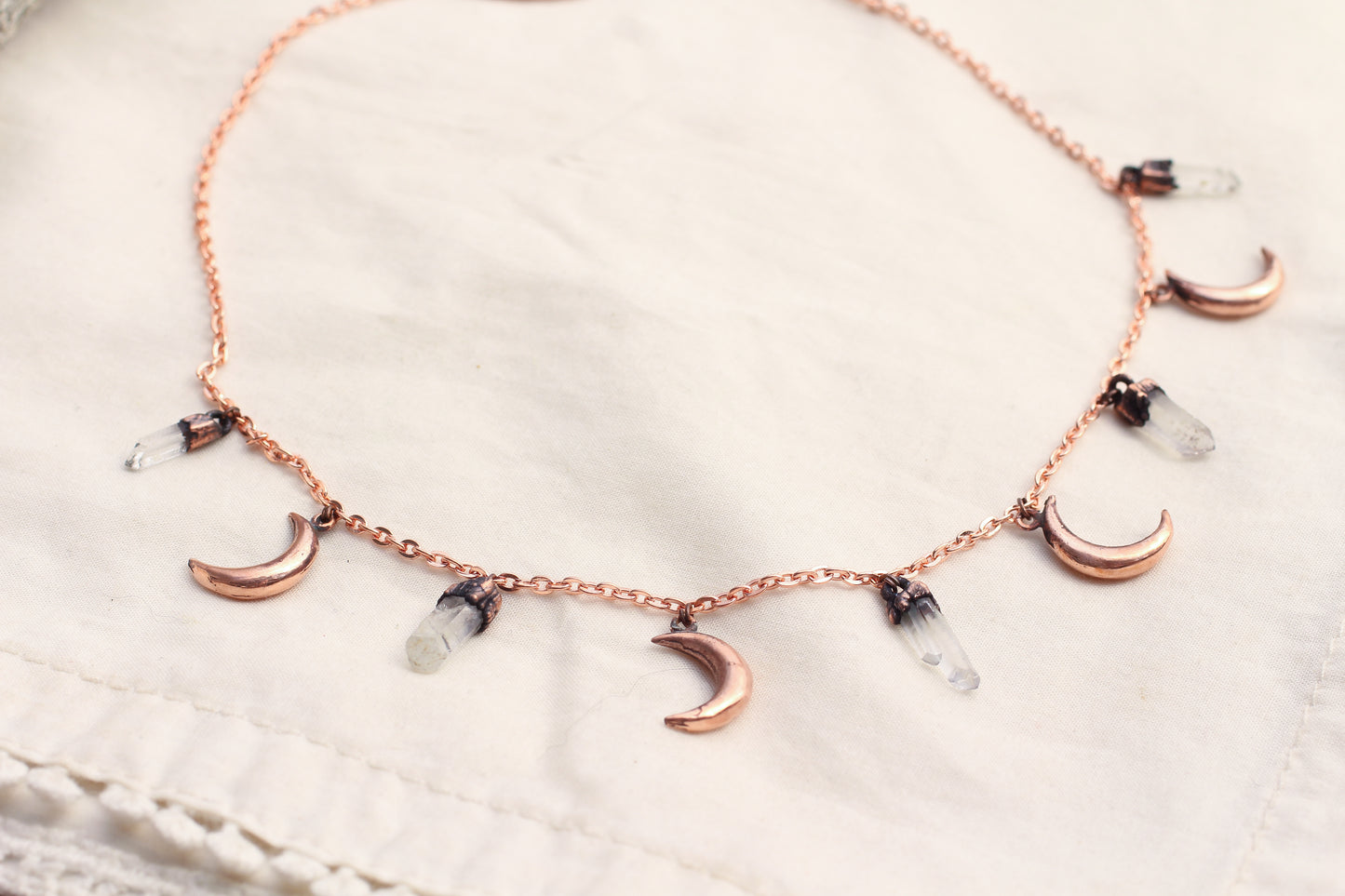 Quartz and Moon charm necklace