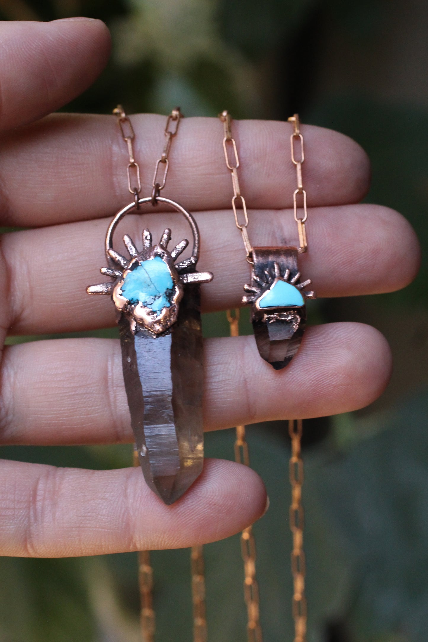 Tiny Smoky Quartz and Turquoise necklace
