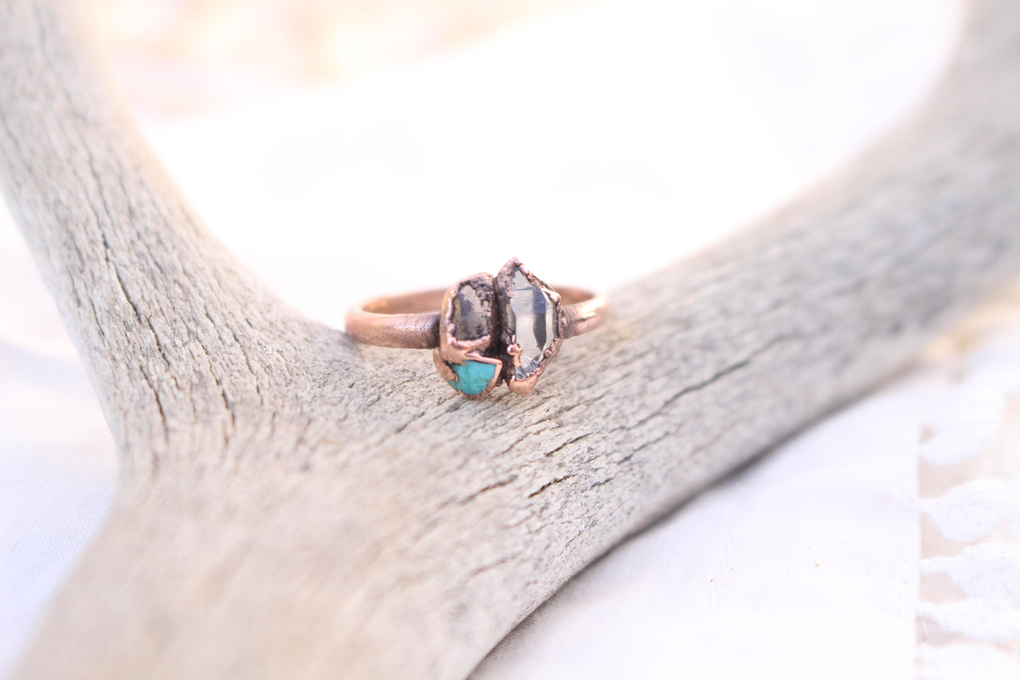 Quartz Topaz and Turquoise ring - Size 8