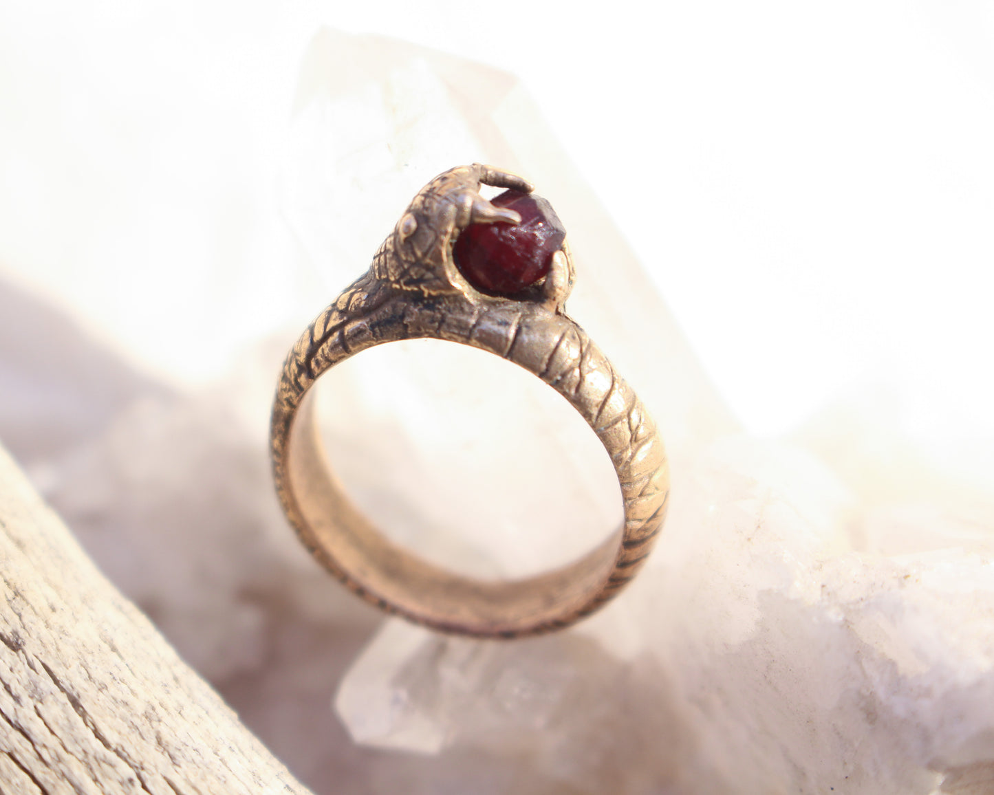 Garnet Karma Snake ring - Bronze Size 7