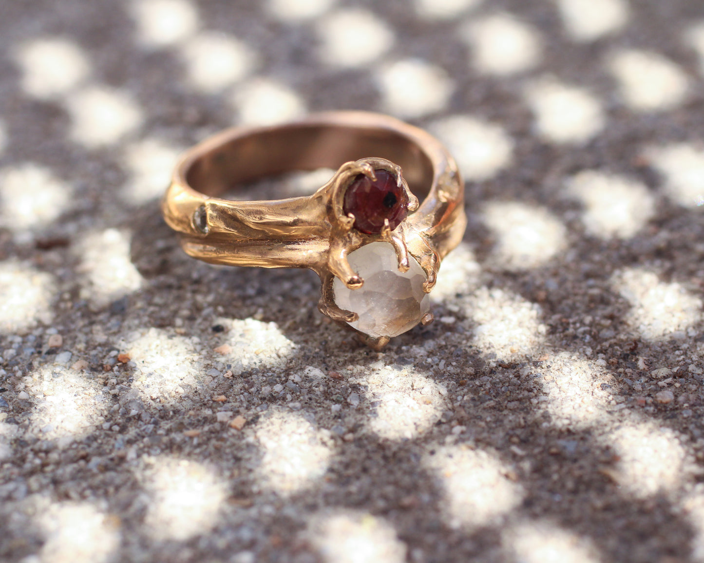 Quartz, Garnet, faceted Topaz ring - Size 7.5