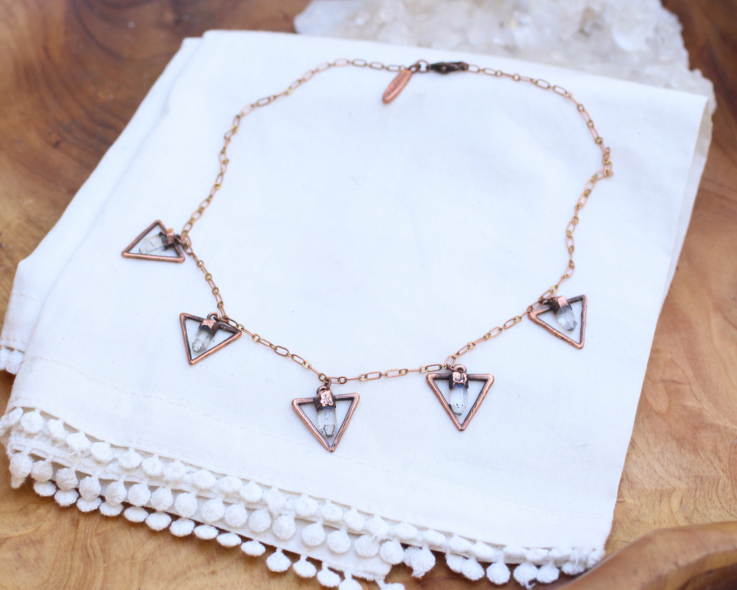 Quartz triangle charm necklace