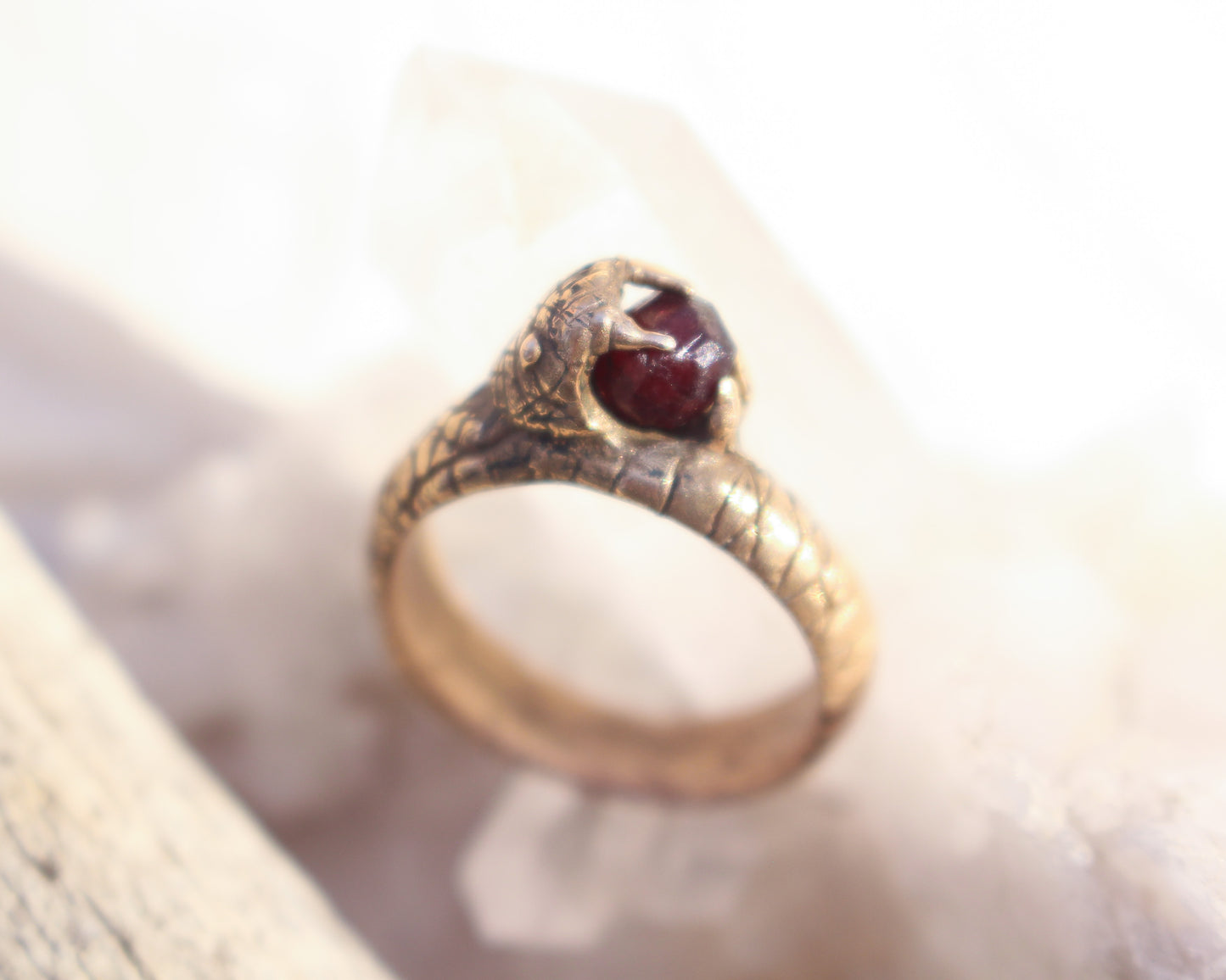 Garnet Karma Snake ring - Bronze Size 7