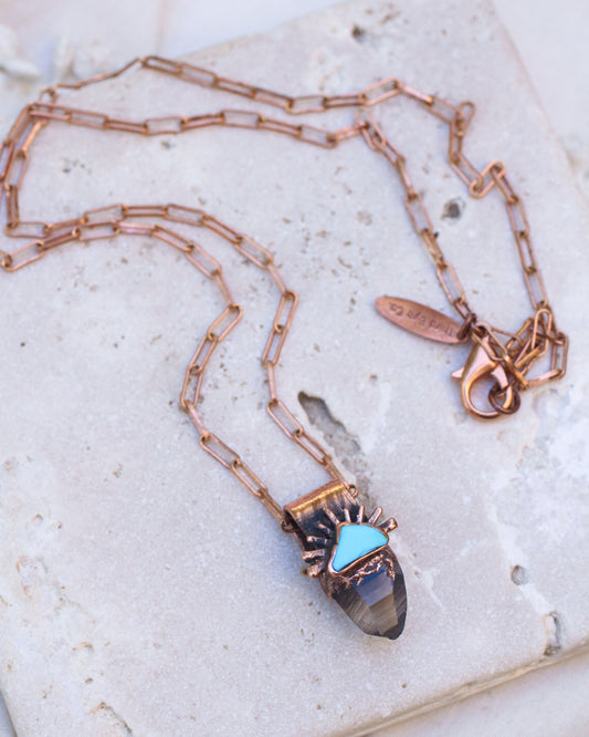 Tiny Smoky Quartz and Turquoise necklace