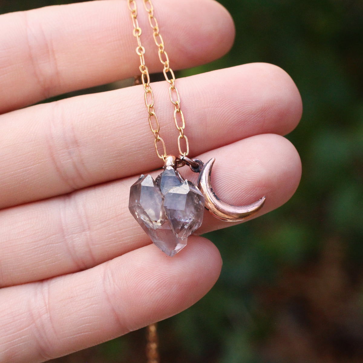 Amethyst and Moon charm necklace