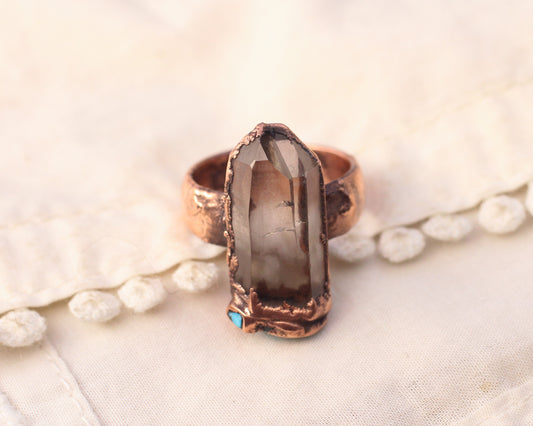 Smoky Quartz and Turquoise ring - Size 9