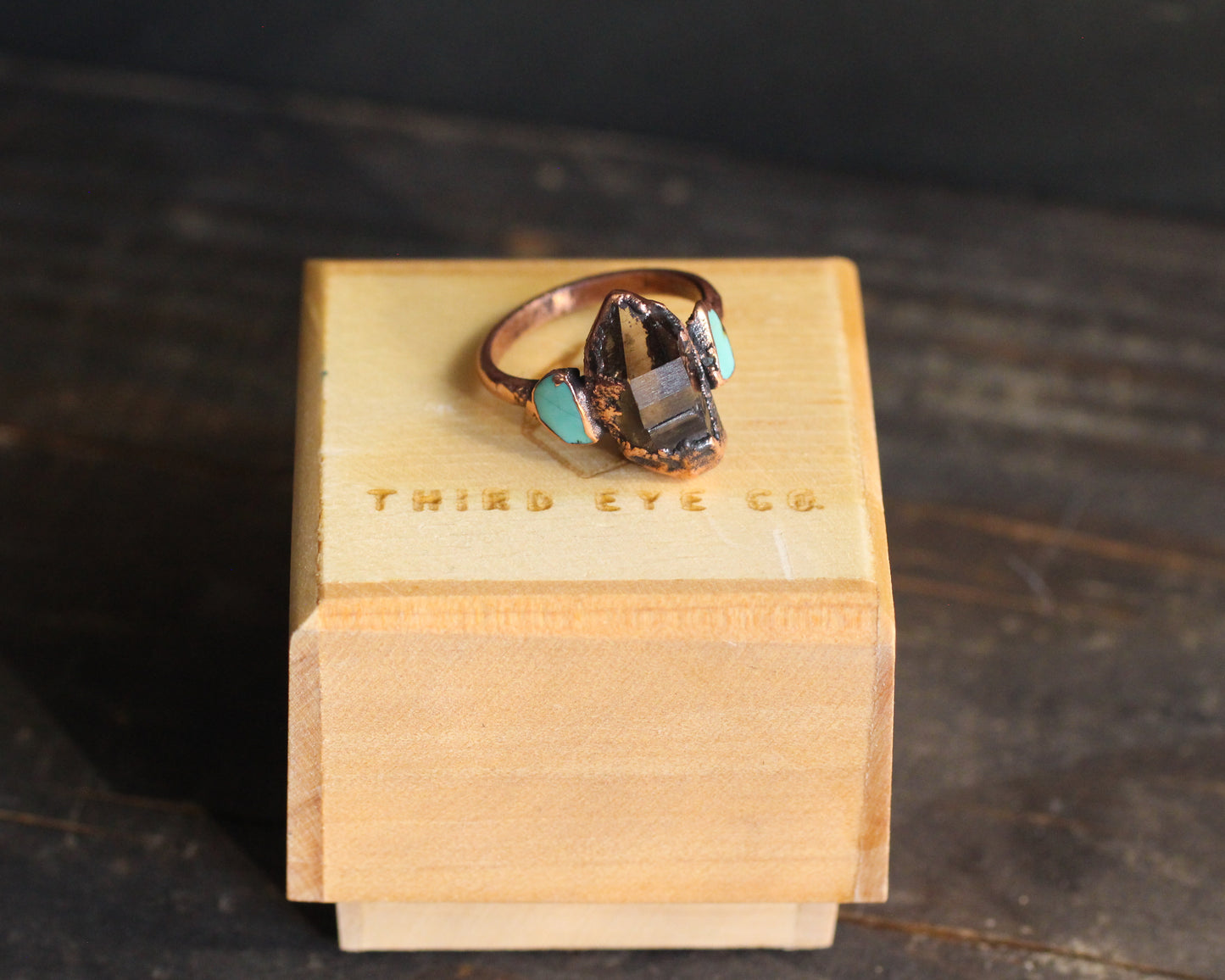 Smoky Quartz and Turquoise ring - Size 6.75