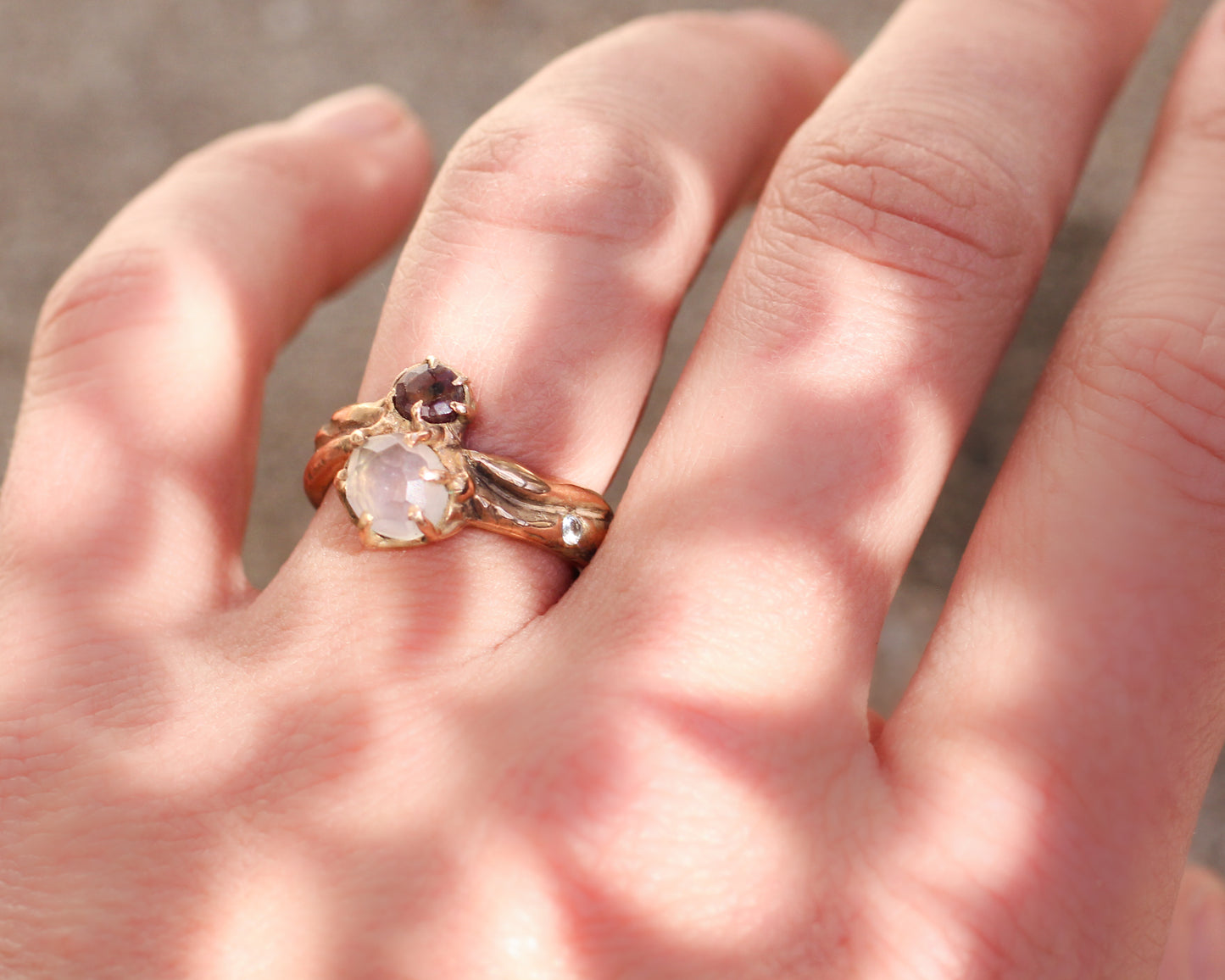 Quartz, Garnet, faceted Topaz ring - Size 7.5