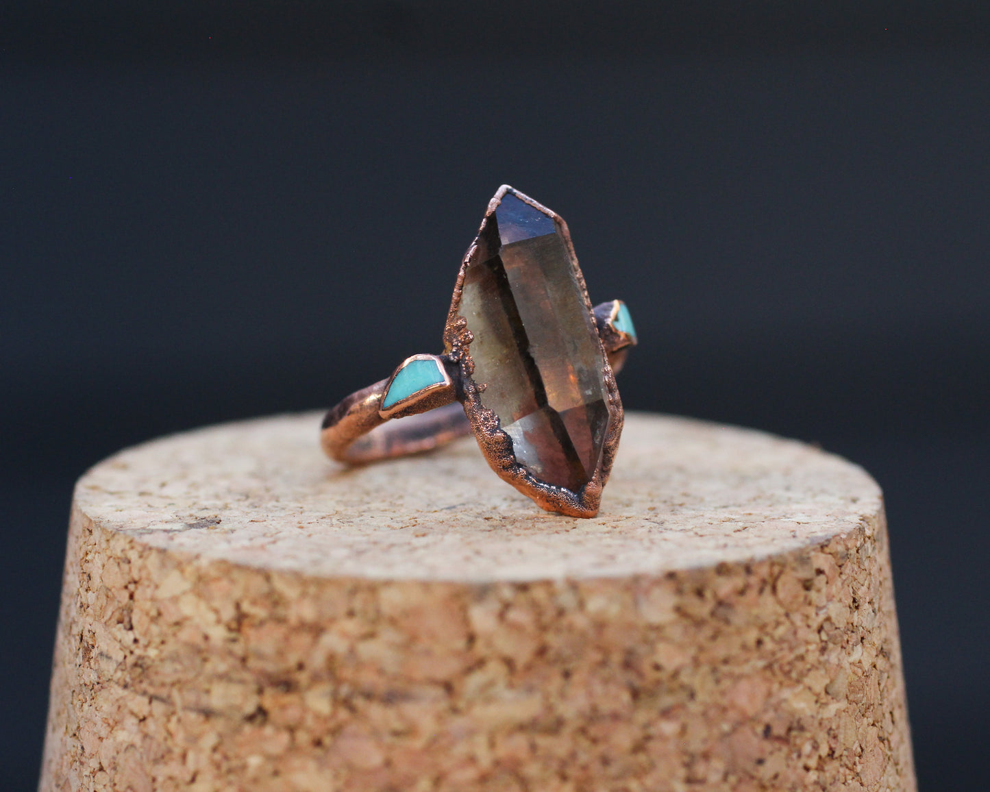 Smoky Quartz and Turquoise ring - Size 8.75