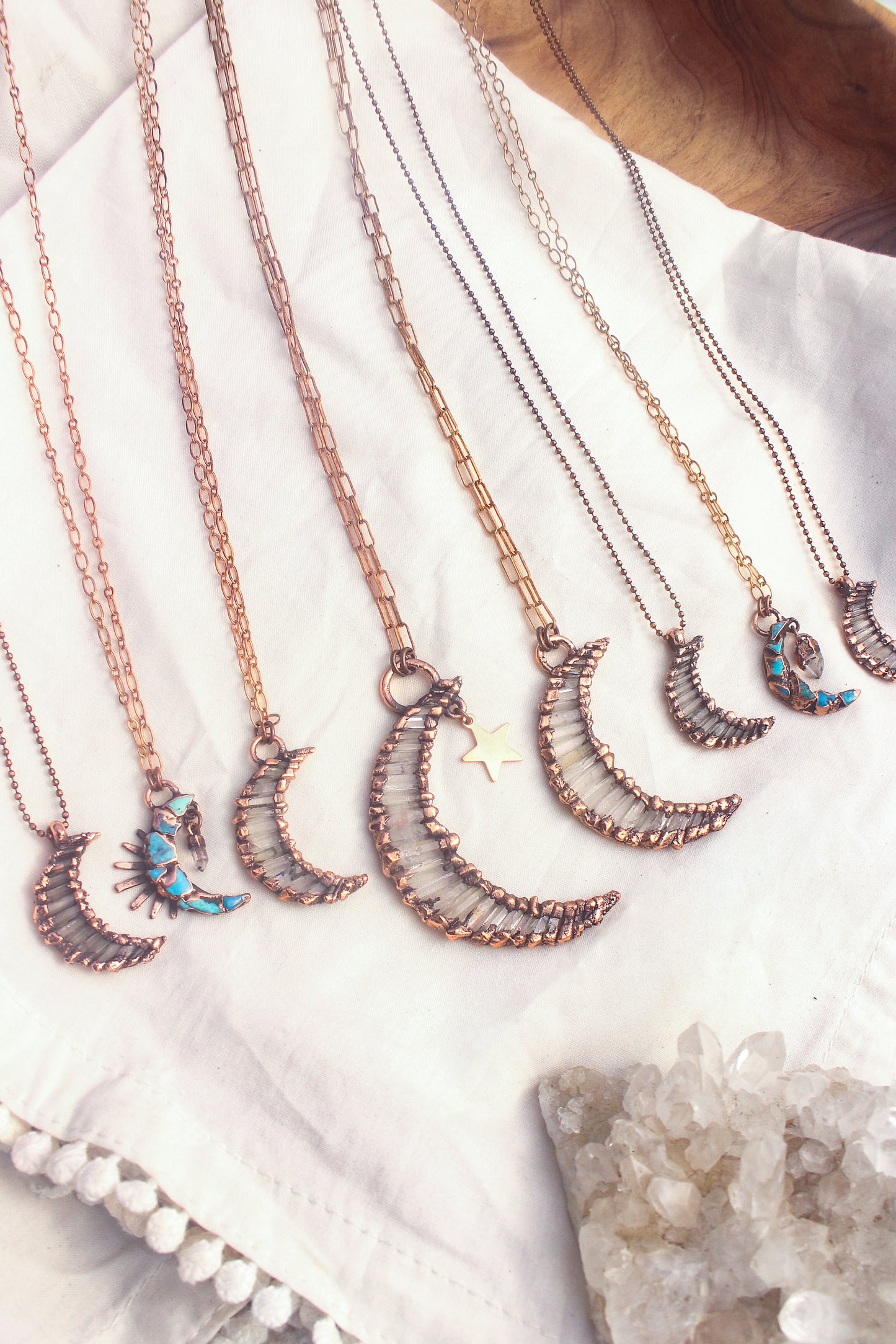 Large Quartz moon and star charm necklace
