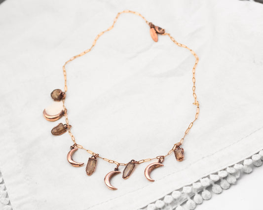 Sherry Topaz and crescent moon charm necklace