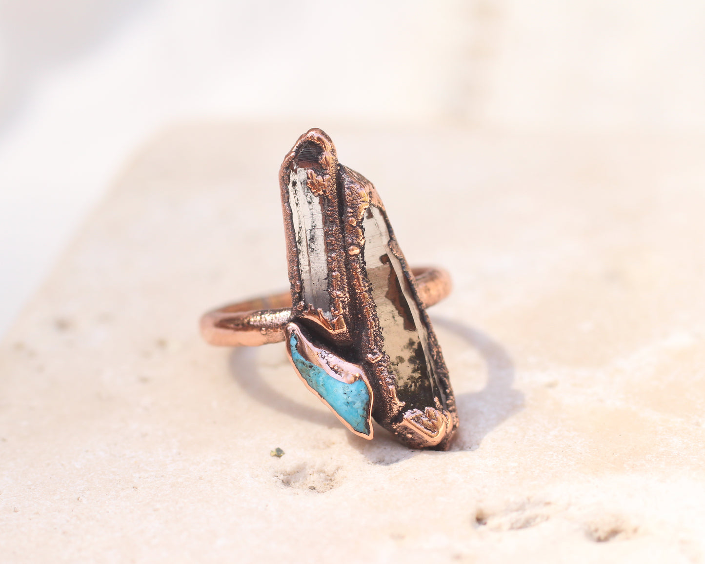 Quartz, Smoky Quartz, Turquoise ring - Size 7.5
