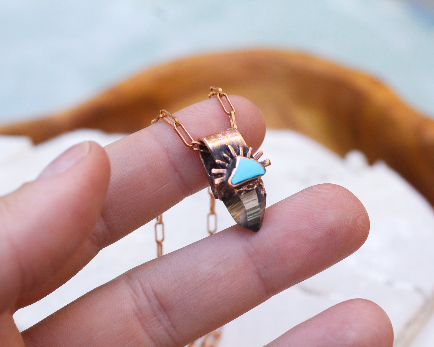 Tiny Smoky Quartz and Turquoise necklace