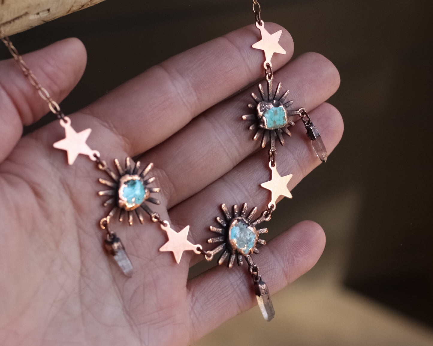 Turquoise and Smoky Quartz star necklace