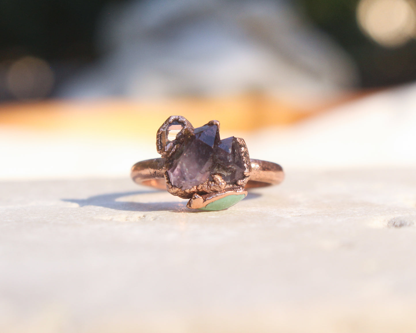 Amethyst, Topaz and Turquoise ring - Size 6.75