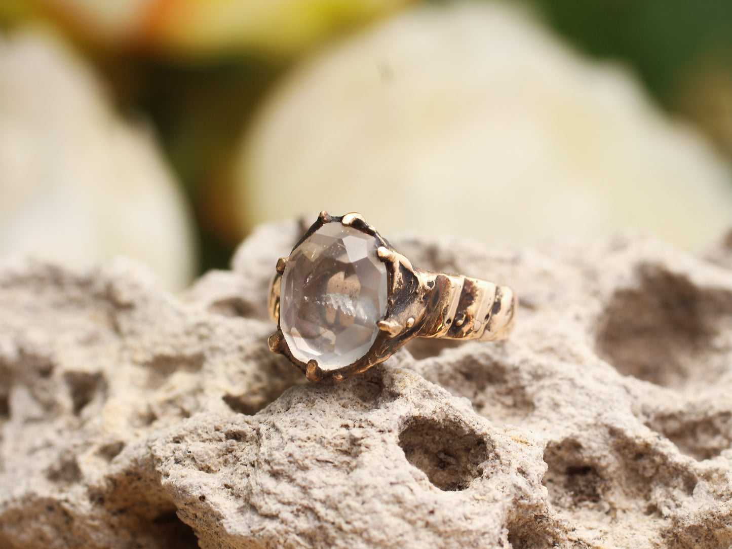 Very light/clear, hand faceted Amethyst ring - Size 7.75