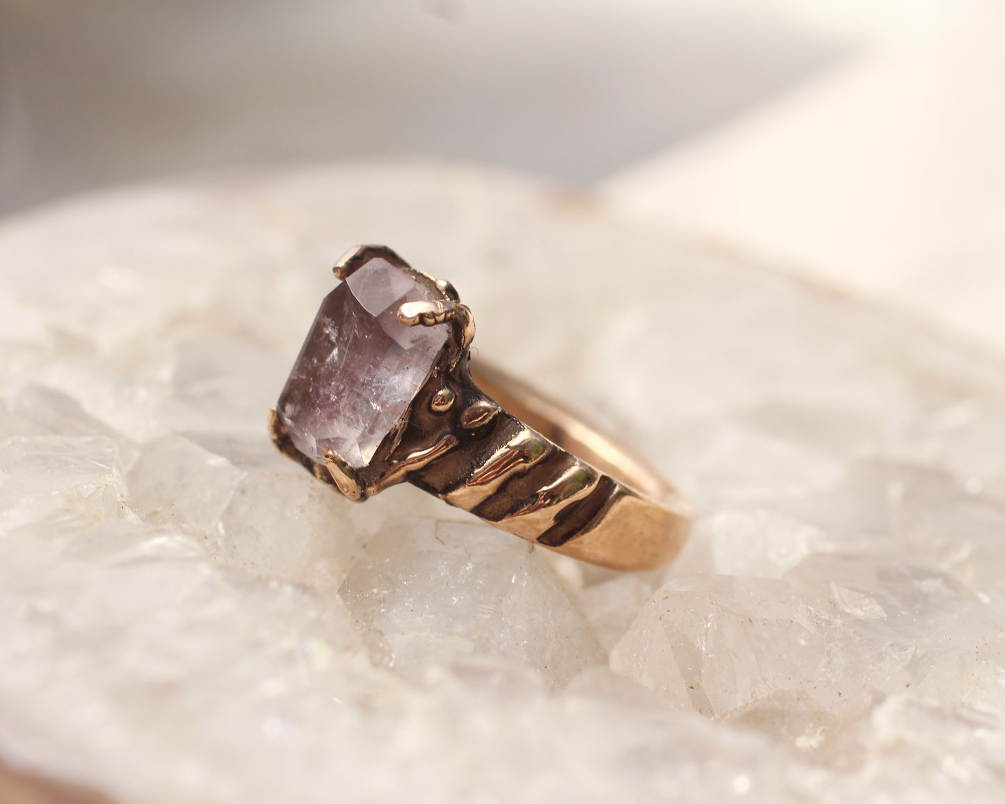 Hand faceted light Amethyst ring - Size 5.5