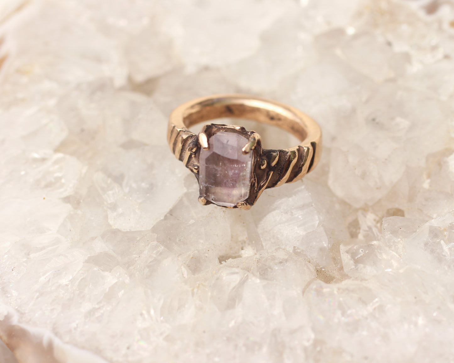 Hand faceted light Amethyst ring - Size 5.5