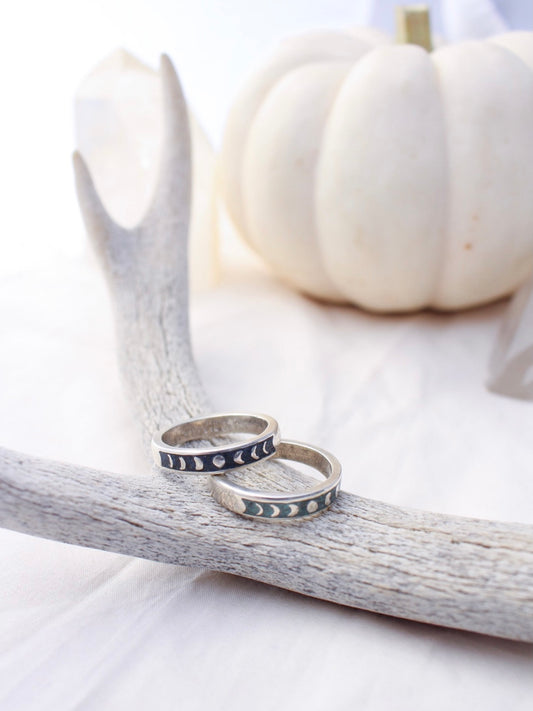 Inlaid Moon Phase ring - Made to Order - Silver or Bronze