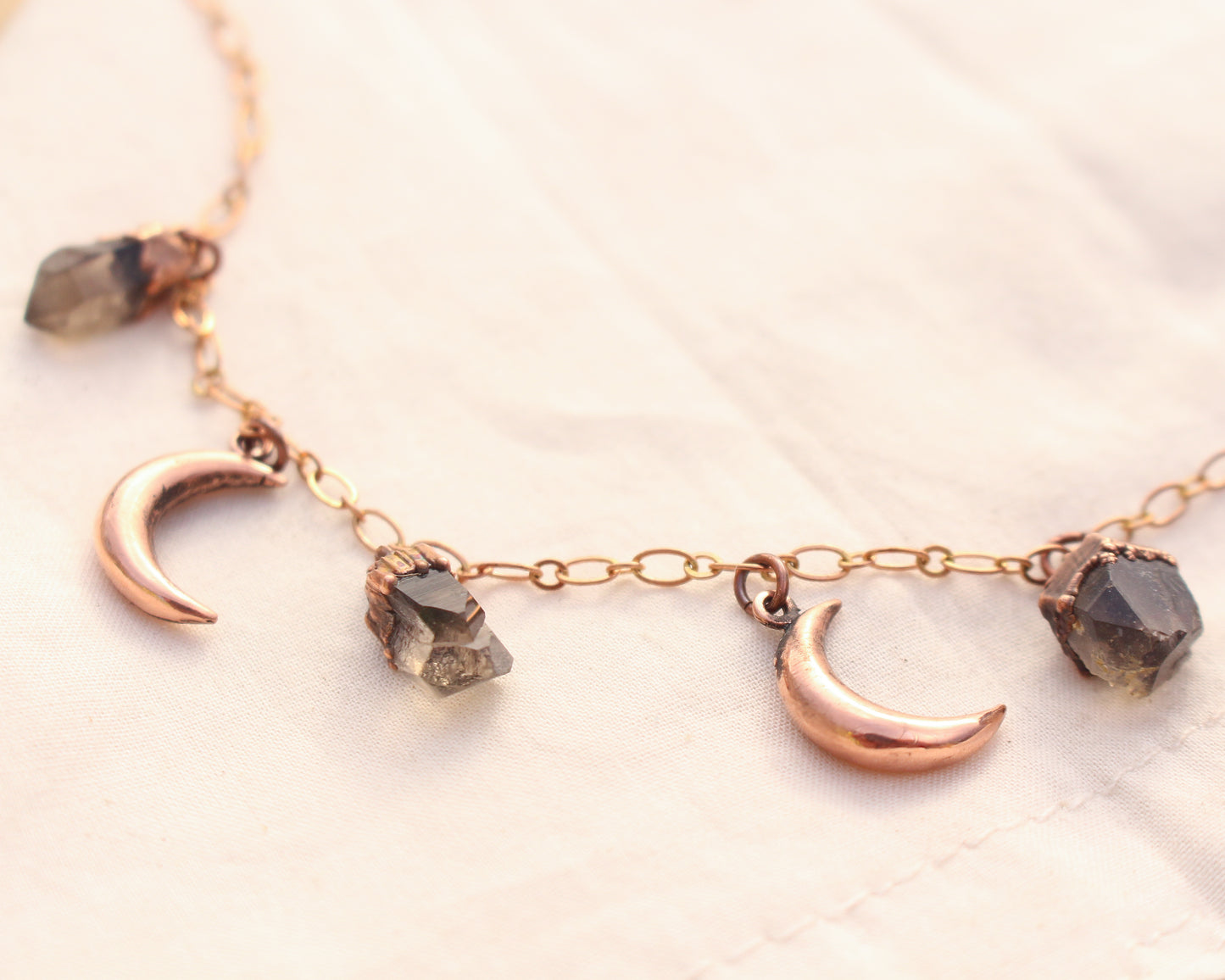 Smoky Quartz and Moon charm necklace