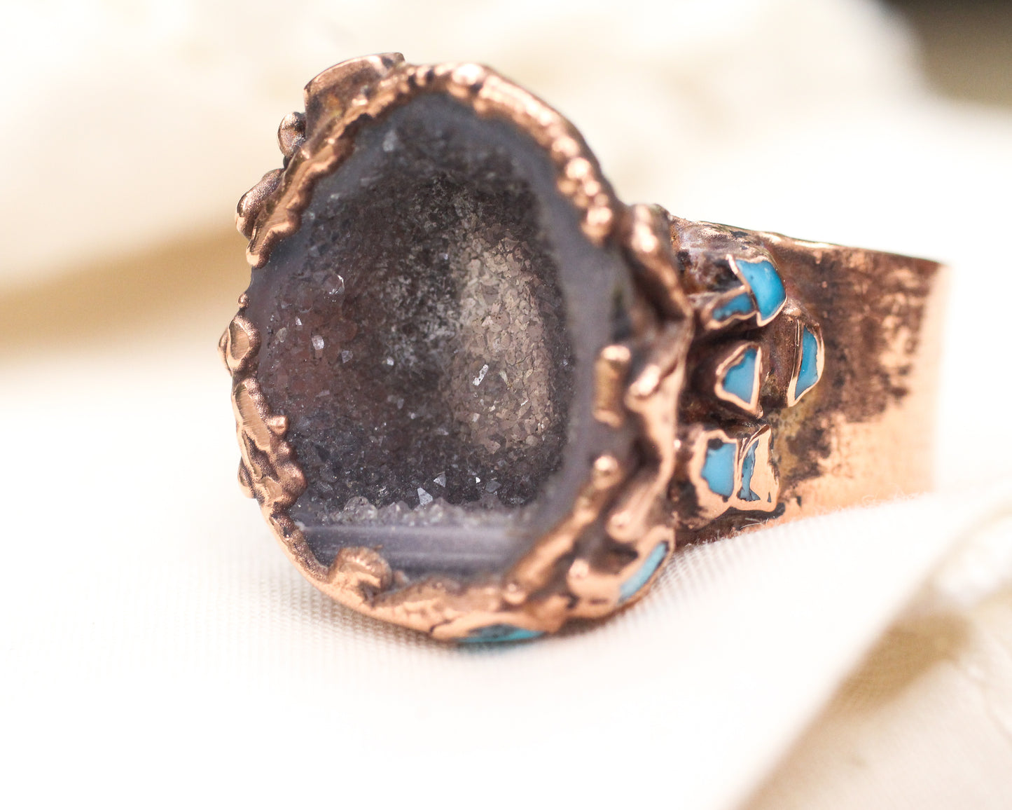 Tabasco Geode and Turquoise ring - Size 10