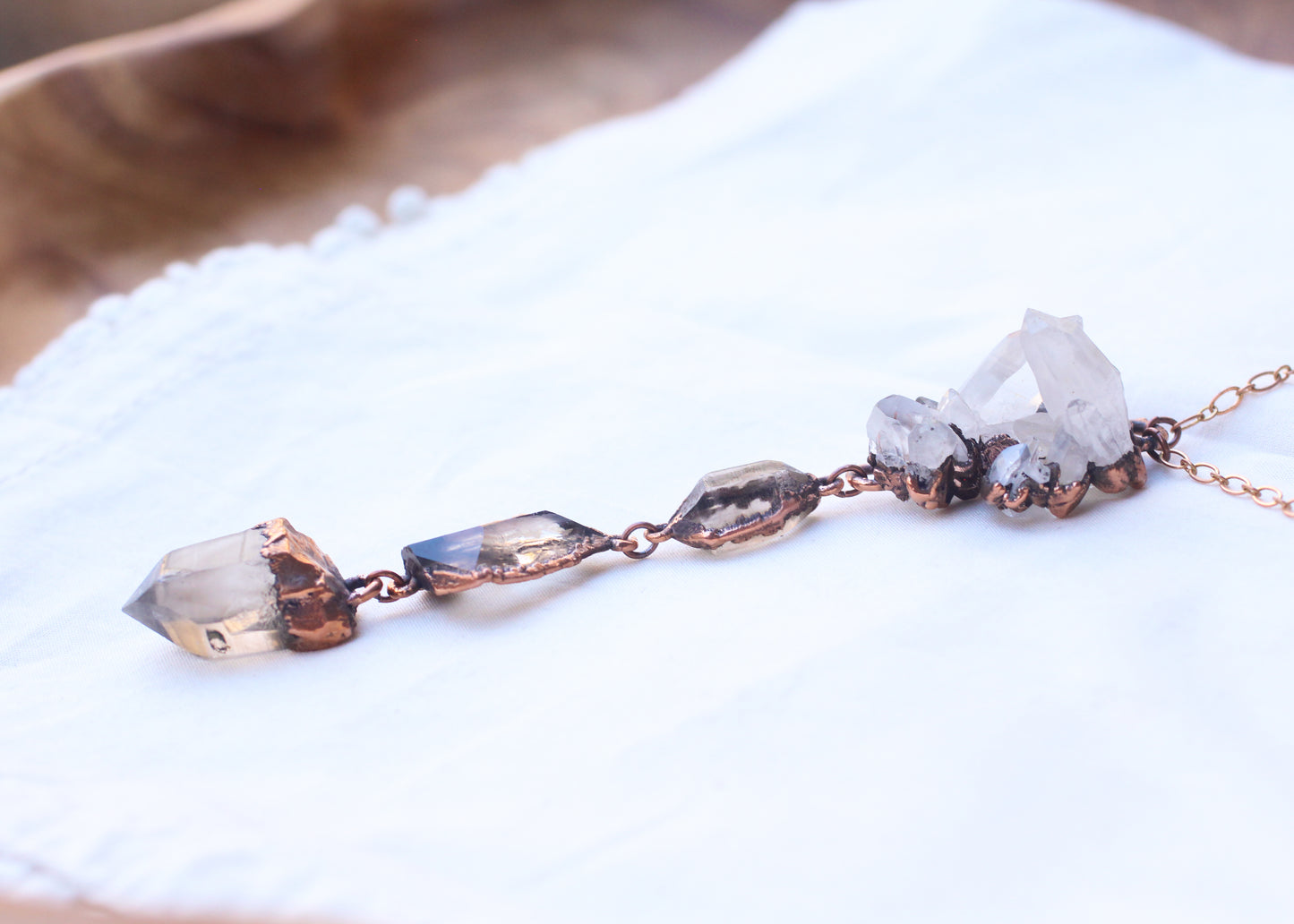Quartz and Smoky Quartz tiered necklace