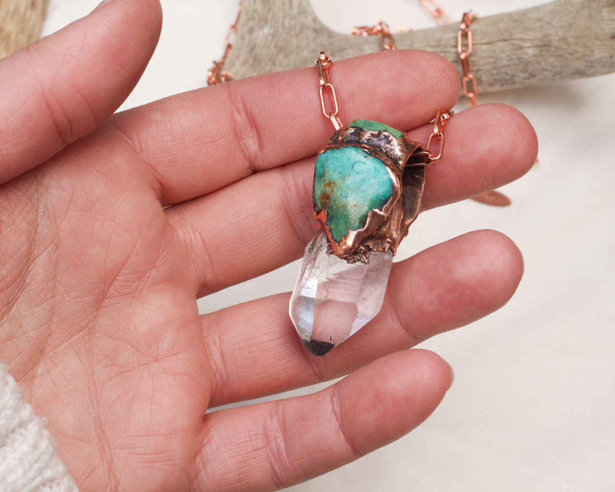 Large Quartz and Turquoise necklace