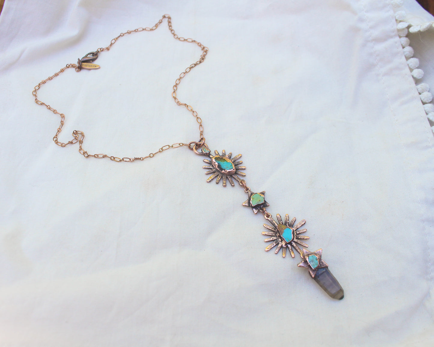 Smoky Quartz and Turquoise tiered Sun and Stars necklace