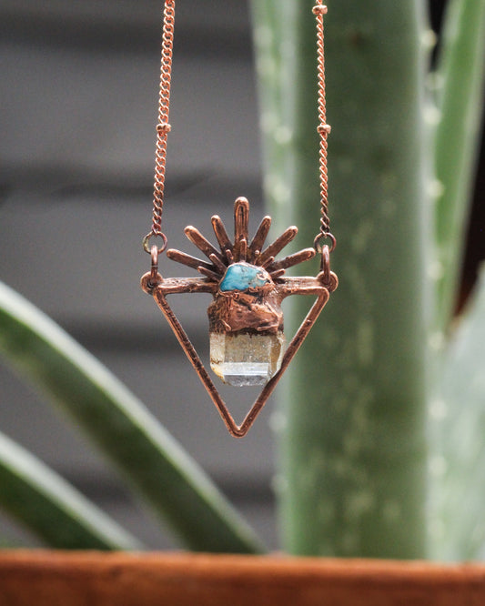 Smoky Quartz and Turquoise triangle necklace