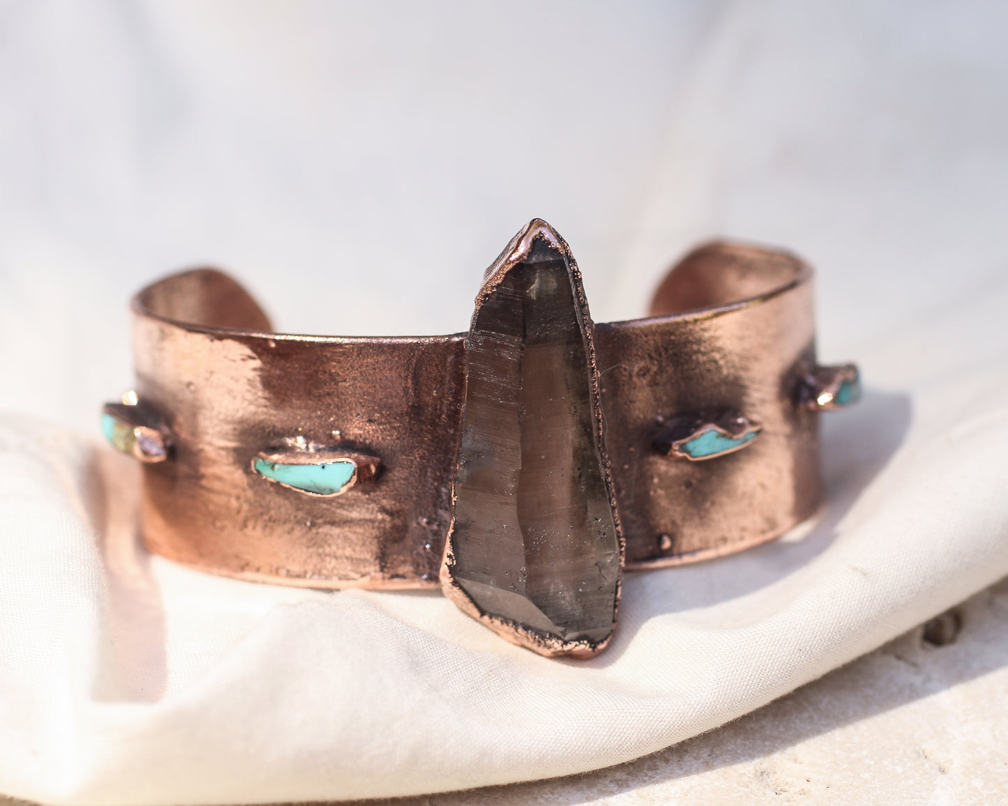 Smoky Quartz and Turquoise cuff bracelet