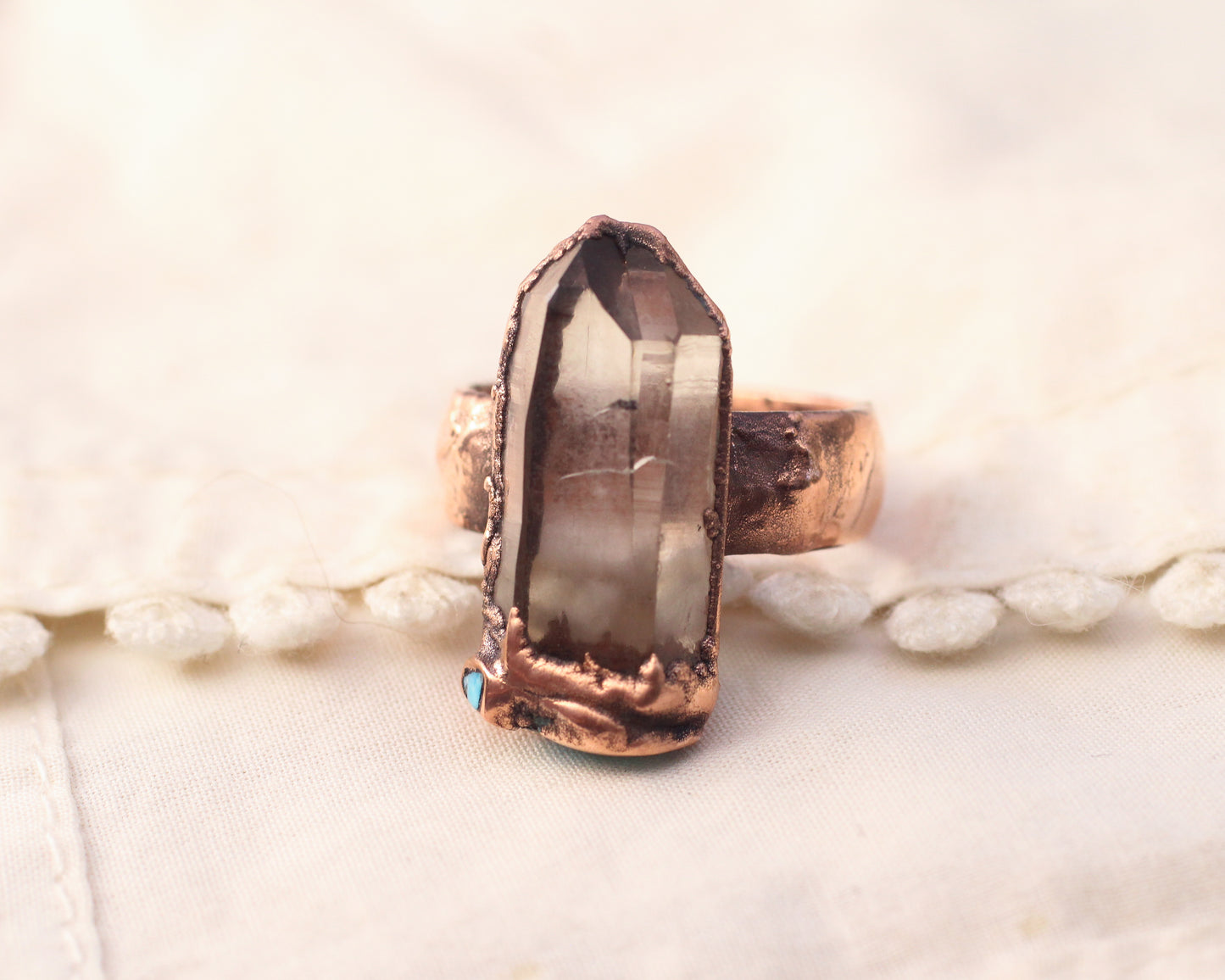 Smoky Quartz and Turquoise ring - Size 9